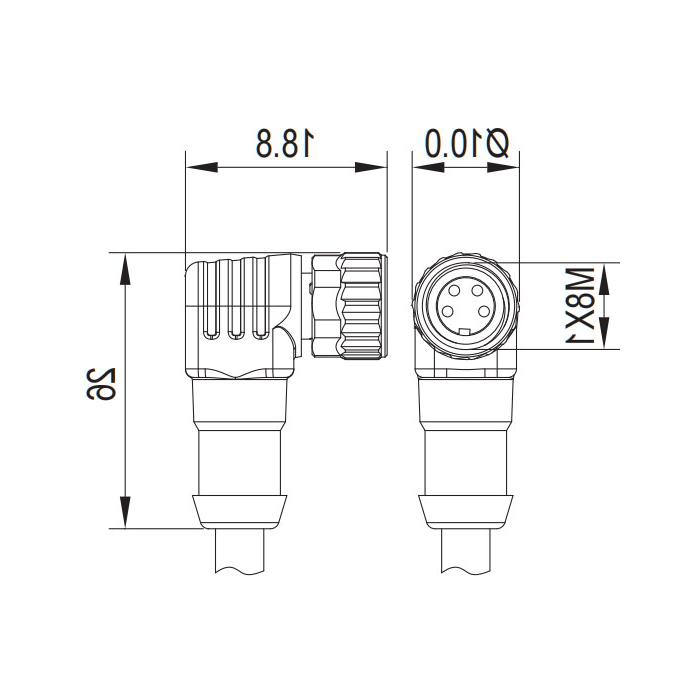 M8 4-PIN, female 90°, single-end precast PUR flexible cable, black sheathing, 63S141-XXX