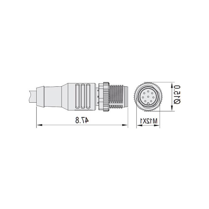 M12 8-PIN, straight male, single-end precast PUR flexible cable, shielded, black sheathed, 64S3.633-xxx